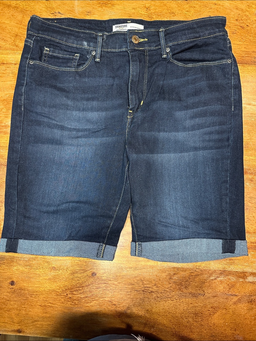 Signature Women’s Bermuda Dark Blue Cuffed Denim Shorts
